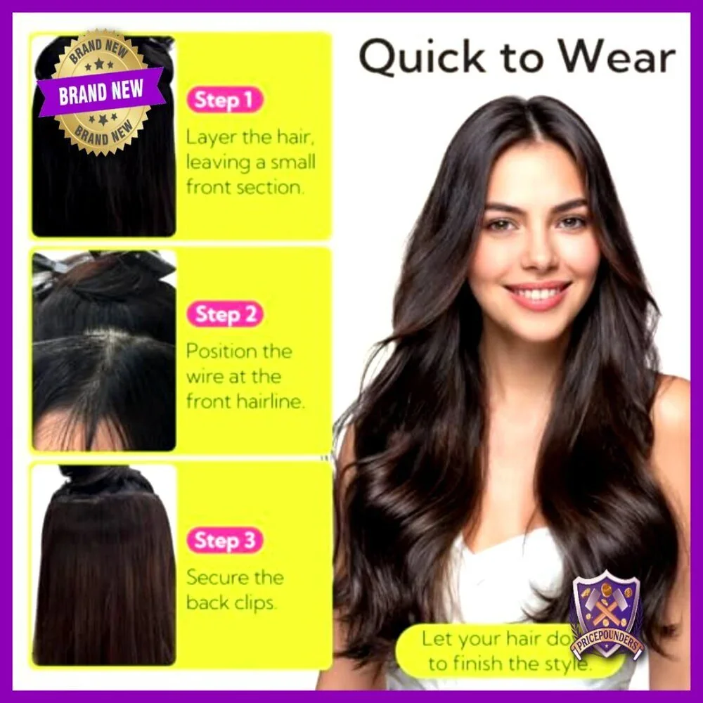 18 Inch Straight Human Hair Extensions, Adjustable Wire Clip, Reusable